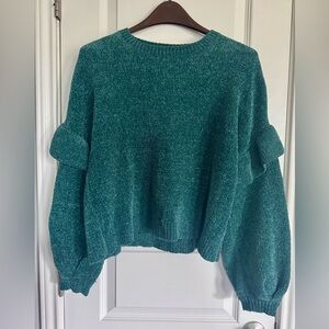 BP Green Crew Neck Sweater with Ruffle Sleeves